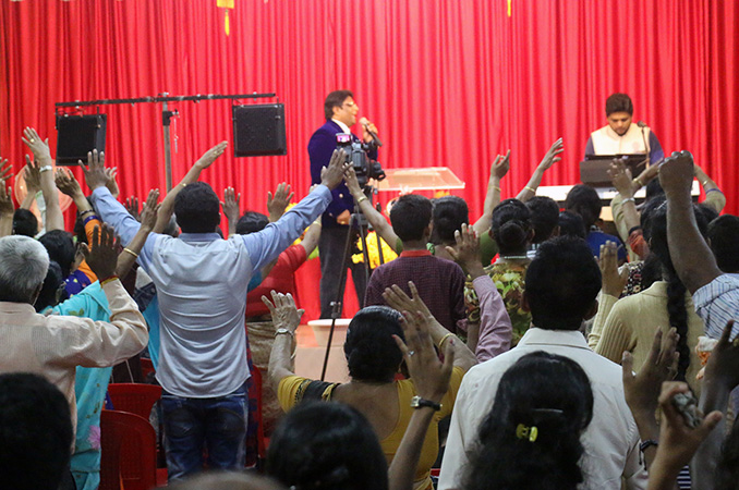 People thronged into the Night Vigil held at Prayer center by Grace Minstry in Mangalore here on Sep 2, 2017. Many received countless miracles, healing, and deliverance. 